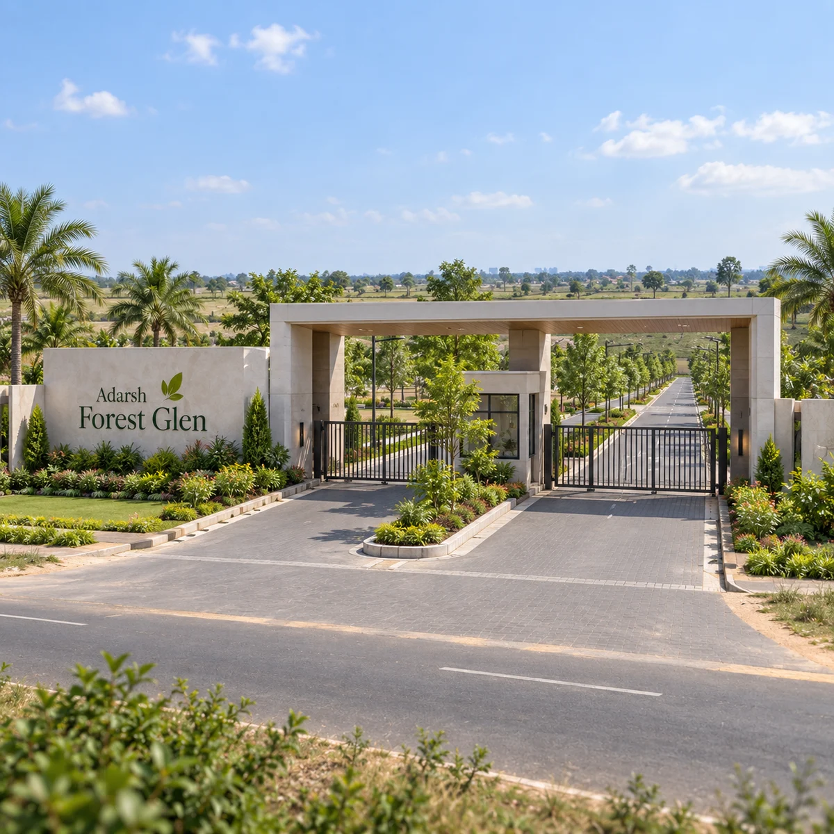 Adarsh Forest Glen entry plaza and security cabin at the gated entrance Adarsh Forest Glen entry plaza and security cabin at the gated entrance