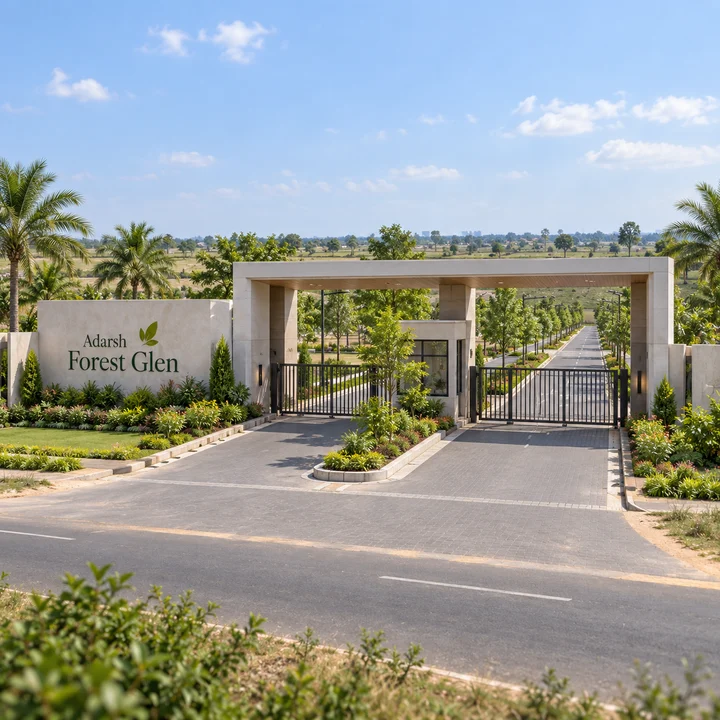 Adarsh Forest Glen entry plaza and security cabin at the gated entrance Adarsh Forest Glen entry plaza and security cabin at the gated entrance