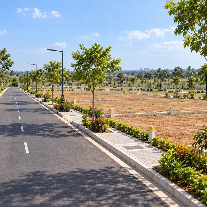 Adarsh Forest Glen formed plots with boundary markers along an internal road Adarsh Forest Glen formed plots with boundary markers along an internal road