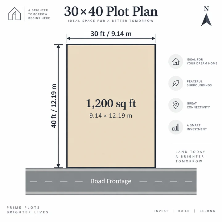 Adarsh Forest Glen 30 x 40 ft plot plan, 1,200 sq ft (9.14 x 12.19 m) Adarsh Forest Glen 30 x 40 ft plot plan, 1,200 sq ft (9.14 x 12.19 m)