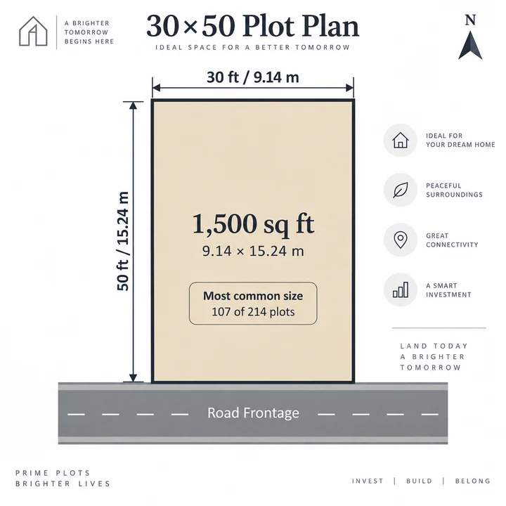 Adarsh Forest Glen 30 x 50 ft plot plan, 1,500 sq ft (9.14 x 15.24 m) Adarsh Forest Glen 30 x 50 ft plot plan, 1,500 sq ft (9.14 x 15.24 m)